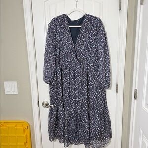 Madewell Navy Floral Wrap-Style Midi Dress
